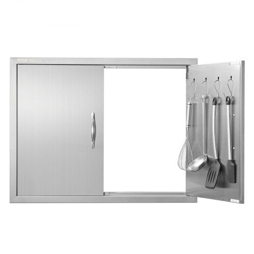 BBQ Access Door, 787x609 mm Double Outdoor Kitchen Door, Stainless Steel Flush Mount Door, Double Wall Vertical Door with Handles and Hooks, for BBQ Island, Grilling Station, Outside Cabinet