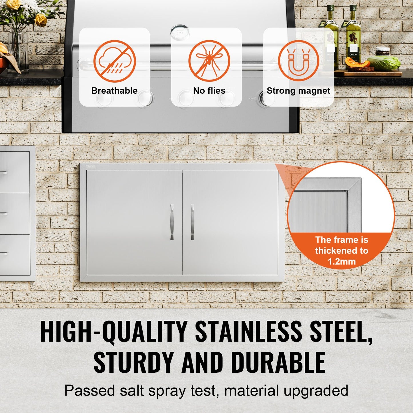 BBQ Access Door, 915x533 mm Double Outdoor Kitchen Door, Stainless Steel Flush Mount Door, Wall Vertical Door with Handles, for BBQ Island, Grilling Station, Outside Cabinet