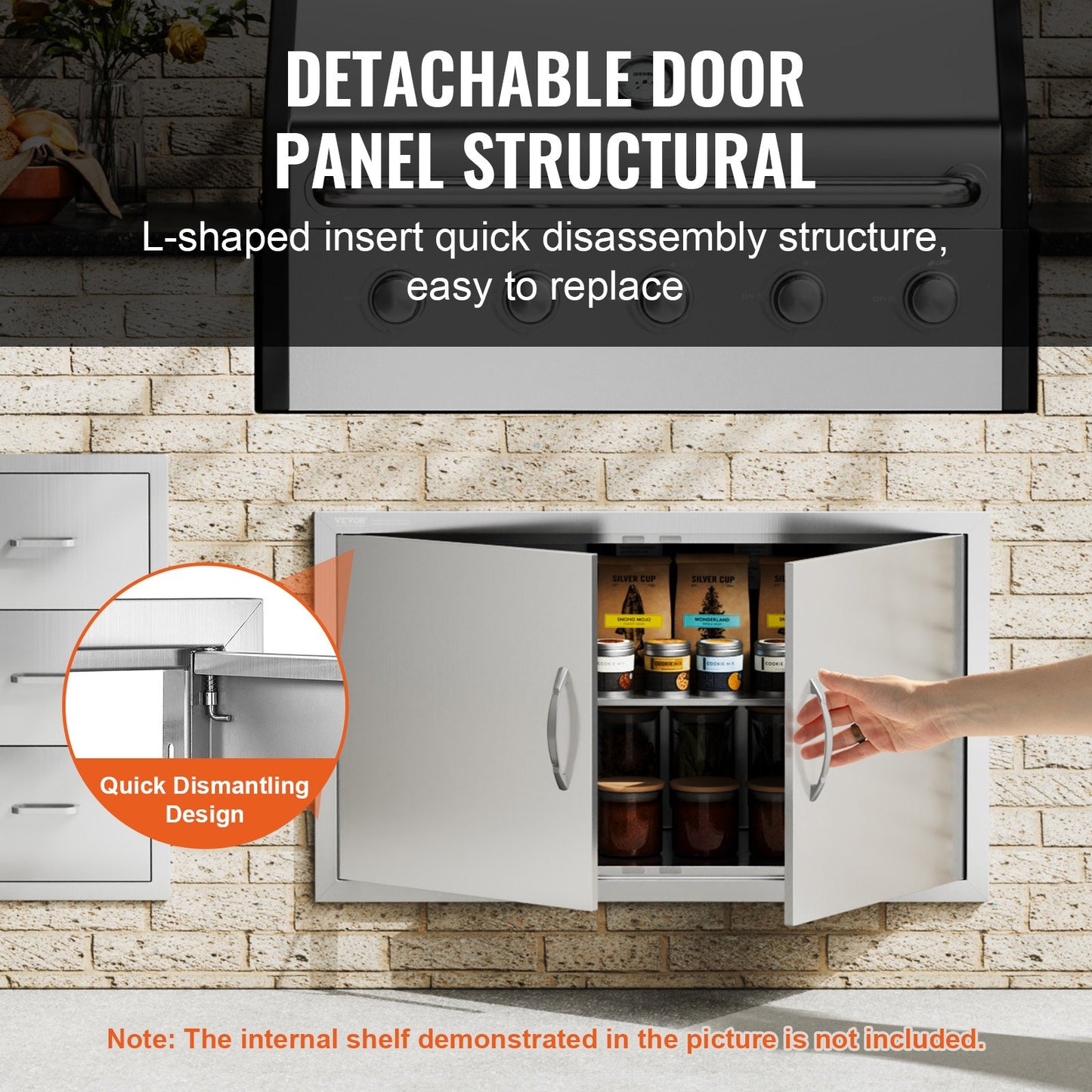 BBQ Access Door, 915x533 mm Double Outdoor Kitchen Door, Stainless Steel Flush Mount Door, Wall Vertical Door with Handles, for BBQ Island, Grilling Station, Outside Cabinet