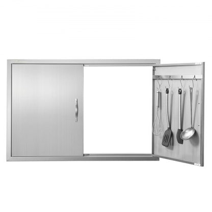 BBQ Access Door, 990x660 mm Double Outdoor Kitchen Door, Stainless Steel Flush Mount Door, Wall Vertical Door with Handles and Hooks, for BBQ Island, Grilling Station, Outside Cabinet