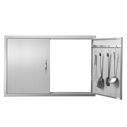 BBQ Access Door, 990x660 mm Double Outdoor Kitchen Door, Stainless Steel Flush Mount Door, Wall Vertical Door with Handles and Hooks, for BBQ Island, Grilling Station, Outside Cabinet