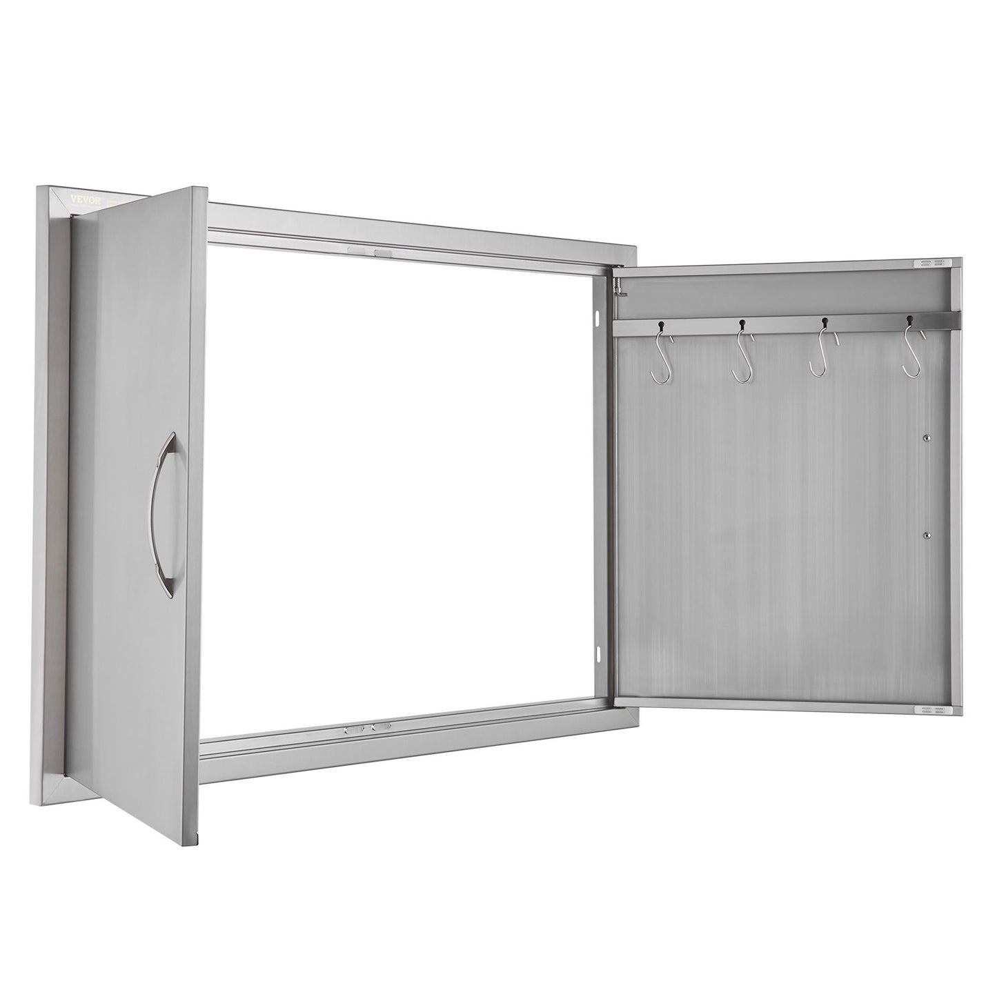 BBQ Access Door, 990x660 mm Double Outdoor Kitchen Door, Stainless Steel Flush Mount Door, Wall Vertical Door with Handles and Hooks, for BBQ Island, Grilling Station, Outside Cabinet