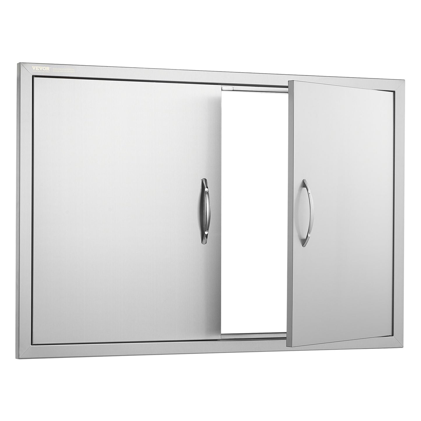 BBQ Access Door, 990x660 mm Double Outdoor Kitchen Door, Stainless Steel Flush Mount Door, Wall Vertical Door with Handles and Hooks, for BBQ Island, Grilling Station, Outside Cabinet