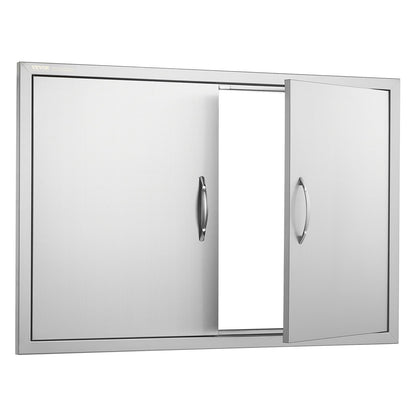 BBQ Access Door, 990x660 mm Double Outdoor Kitchen Door, Stainless Steel Flush Mount Door, Wall Vertical Door with Handles and Hooks, for BBQ Island, Grilling Station, Outside Cabinet