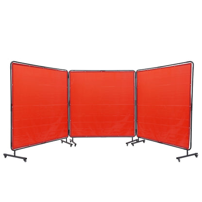 Welding Screen with Frame, 1.8 x 1.8 m 3 Panel Welding Curtain Screens, Flame-Resistant Vinyl Welding Protection Screen on 12 Swivel Wheels (6 Lockable), Moveable & Professional for Workshop, Red