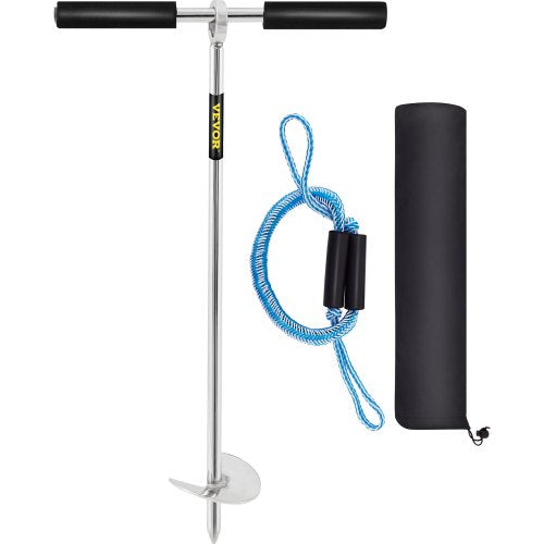 Sandanker, 45,7 cm lange Schnecke für Strand und Sandbank, Schraubanker aus Edelstahl 316 mit abnehmbarem Griff, Gummiseil und Tragetasche, für Jetski, PWC, Pontonboot und Kajak