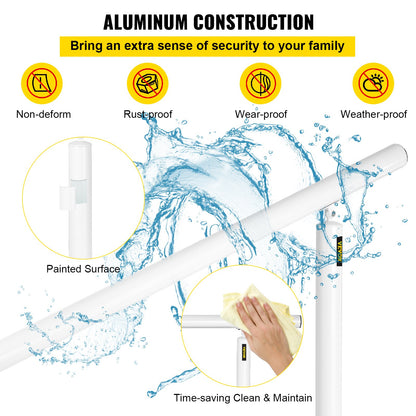 Stair Railing Kit, 152.4 cm Handrails for Outdoor 0-5 Steps, Adjustable Angle White Aluminum Stair Handrail, Indoor & Outdoor Stairs for the Elderly