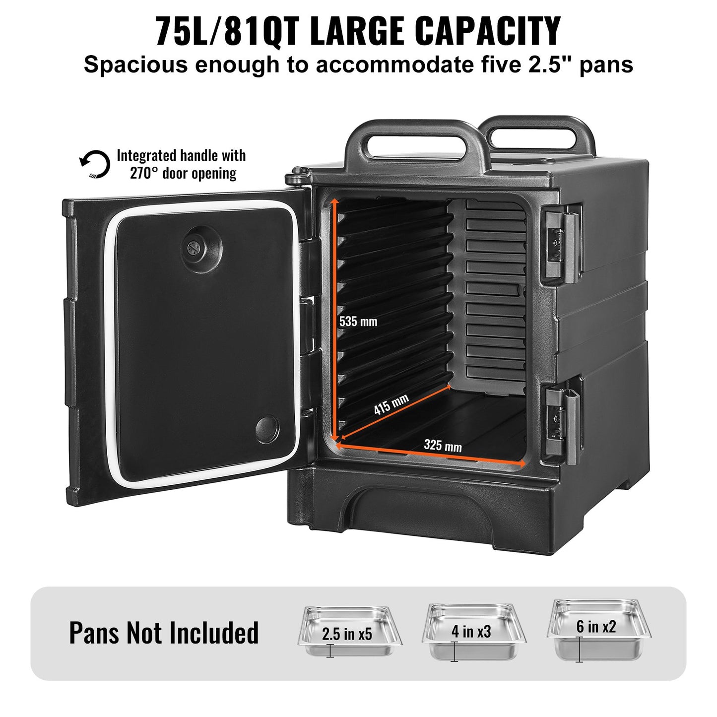 Insulated Food Pan Carrier, 81 Qt Hot Box for Catering, Food Box Carrier with Double Buckles, Front Loading Food Warmer with Handles, Stackable End Loader for Restaurant, Canteen