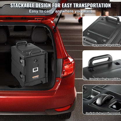 Insulated Food Pan Carrier, 81 Qt Hot Box for Catering, Food Box Carrier with Double Buckles, Front Loading Food Warmer with Handles, Stackable End Loader for Restaurant, Canteen