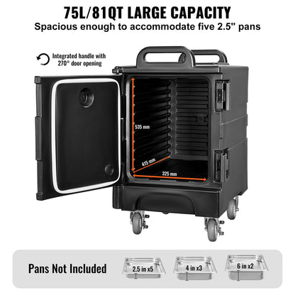 Insulated Food Pan Carrier, 81 Qt Hot Box for Catering, Food Box Carrier with Double Buckles, Front Loading Food Warmer with Handles, Stackable End Loader with Wheels for Restaurant, Canteen