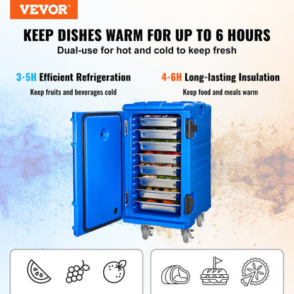 Insulated Food Pan Carrier, 127 Qt Hot Box for Catering, Food Box Carrier with Double Buckles, Front Loading Food Warmer with Handles, End Loader with Wheels for Restaurant, Canteen