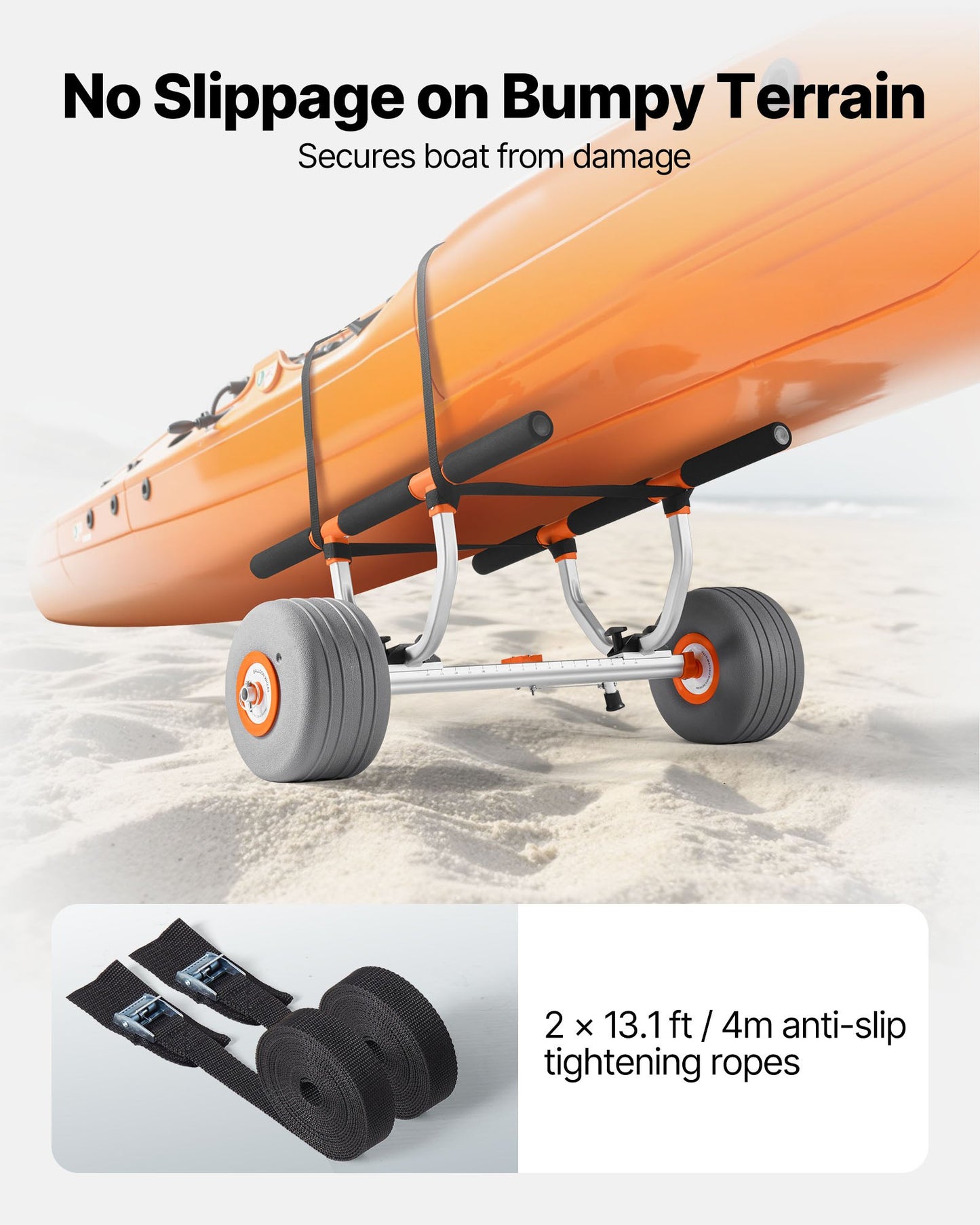 Kayak Cart, 158.8 kg Load Capacity, Kayak Trolley with 30.5 cm Inflatable PU Tires & 2 Straps, Assembles & Disassembles Within Seconds, Paddle Board Trolley for Carrying Kayaks and Canoes