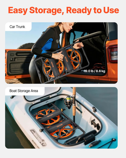 Kayak Cart, 149.7 kg Load Capacity, Canoe Cart Dolly with 38.1 cm Solid Rubber Tires & Kickstand, Assembles & Disassembles Within Seconds, Paddle Board Trolley for Kayaks, Canoes, Paddleboards