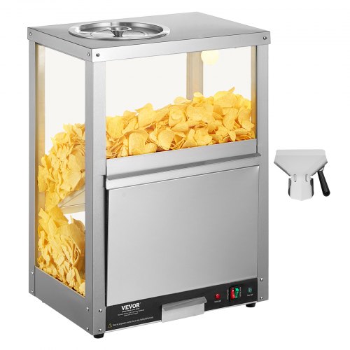 Commercial Nacho Chip Warmer, 80L Chip Warmer Machine with Heating Base and Warming Light, Nacho Machine with Deflection Board, Stainless Steel, for Nacho Chips, Popcorn, Potato Chips, Peanut
