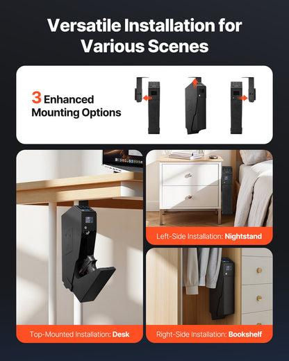 Gun Safe, Slider Handgun Gun Safe with Screen, Fingerprint/Password/Key, 3-Way Quick Access Firearm Case Box with LED for 1 Pistol & Magazine, Mounted Gun Box for Nightstand Bedside Desk Car