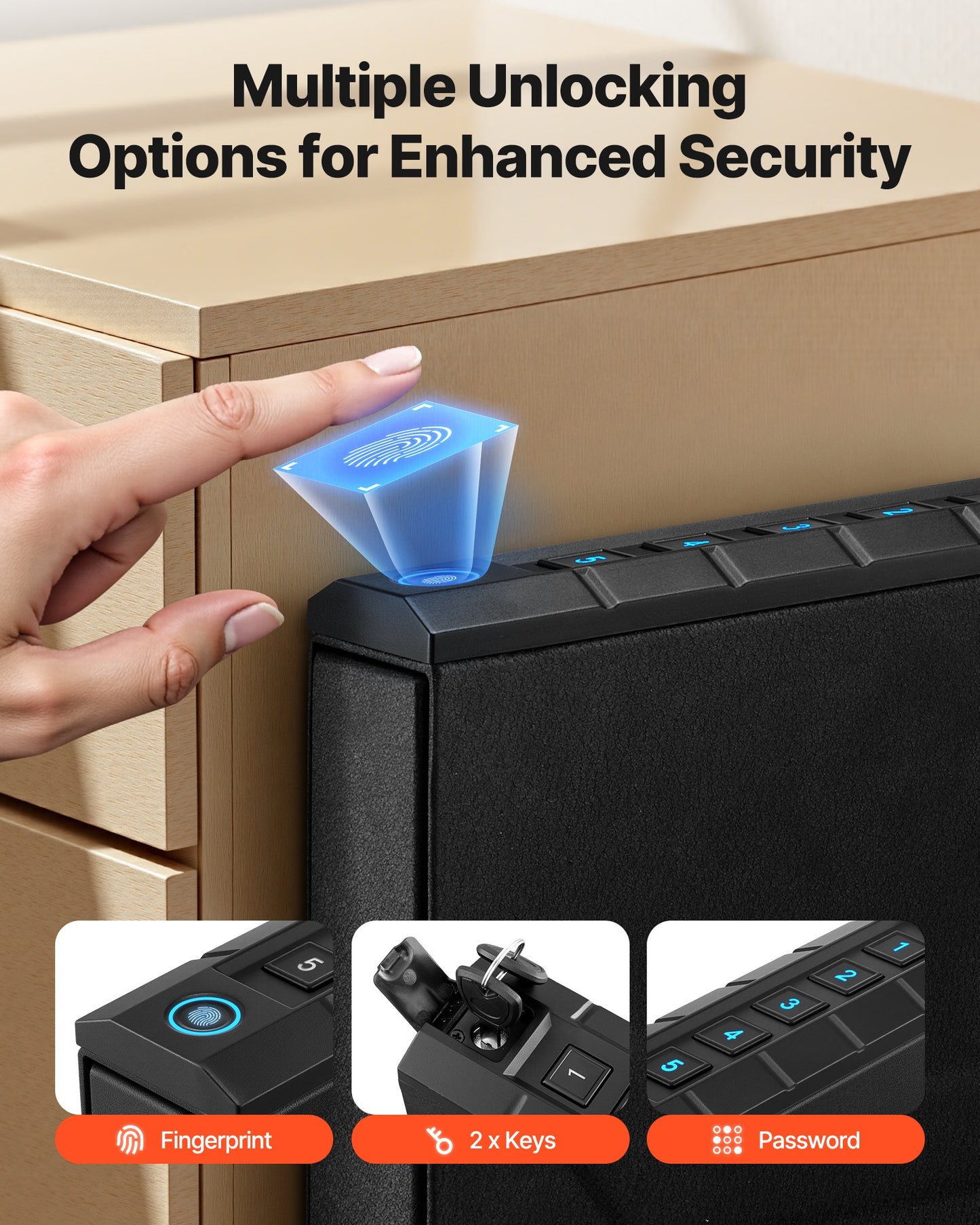 Gun Safe, Slider Handgun Gun Safe with Fingerprint/Password/Key, 3-Way Quick Access Firearm Case Box with Lighting for 1 Pistol & Magazine, Mounted Pistol Gun Box for Nightstand Bedside Desk Car