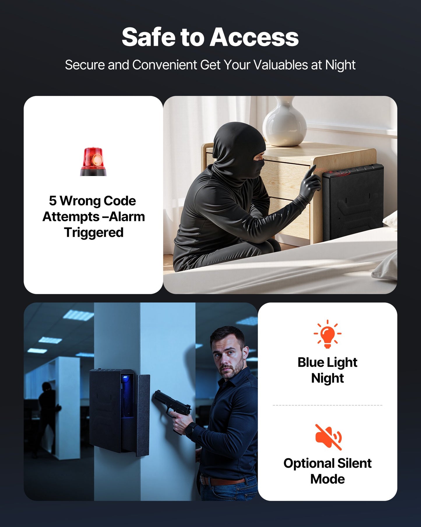 Gun Safe, Slider Handgun Gun Safe with Fingerprint/Password/Key, 3-Way Quick Access Firearm Case Box with Lighting for 1 Pistol & Magazine, Mounted Pistol Gun Box for Nightstand Bedside Desk Car