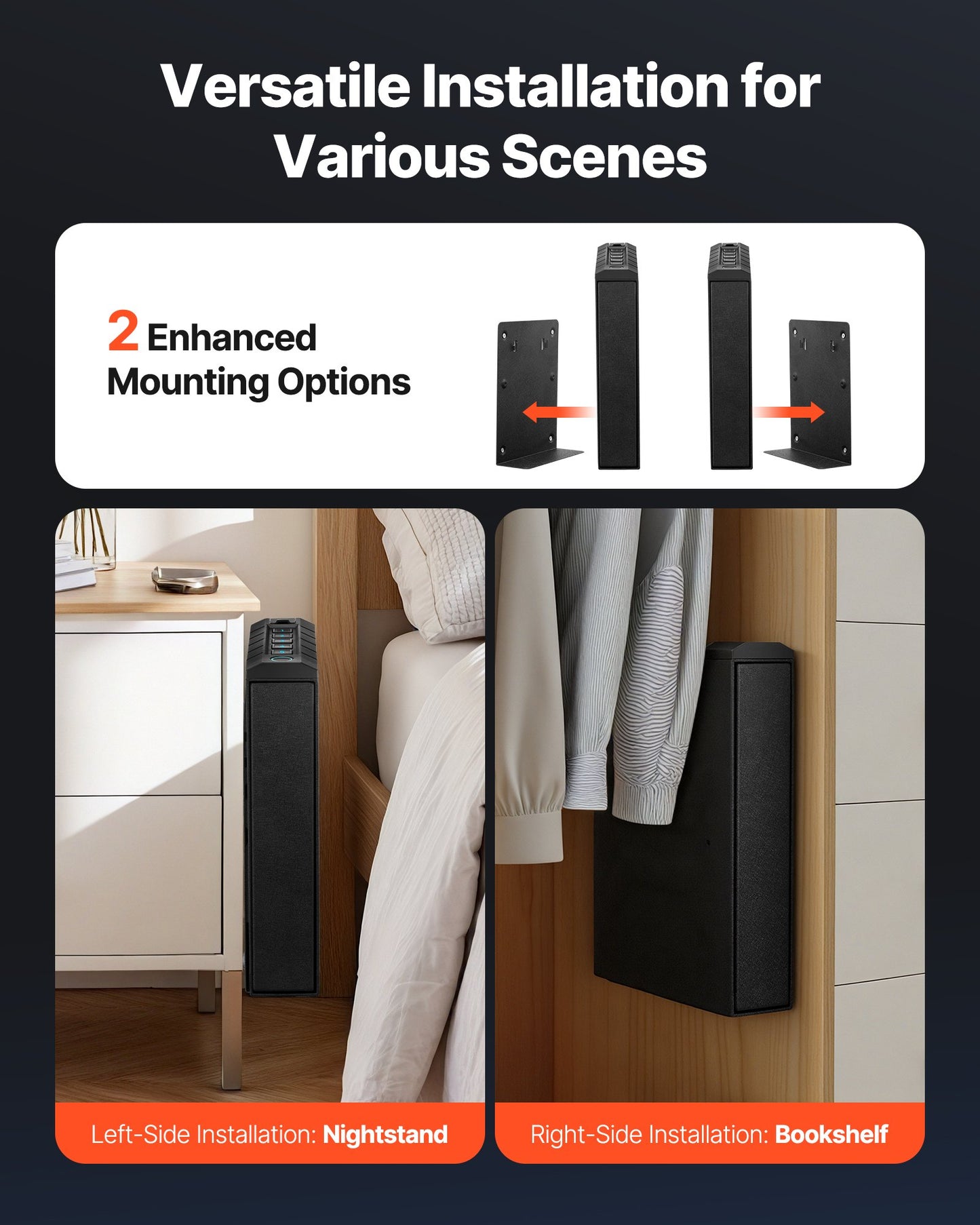 Gun Safe, Slider Handgun Gun Safe with Fingerprint/Password/Key, 3-Way Quick Access Firearm Case Box with Lighting for 1 Pistol & Magazine, Mounted Pistol Gun Box for Nightstand Bedside Desk Car