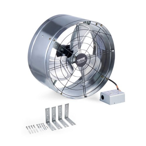 Gable Mount Fan, 15 Inch Attic Exhaust Fan with Adjustable Thermostat & Outer Mesh, 1300 CFM House Ventilator Cools Up to 1850 Sq.Ft, Quiet Ventilation for Roof, Garage & Shop, Galvanized Color
