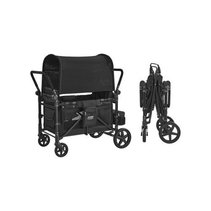 Wagon Stroller for 4 Kids, Push Pull Quad Collapsible Stroller with Adjustable Handle, 5-Point Safety Harness & Removable Canopy, 4-Seater Stroller Wagon for Camping, Black (330LBS Loading)