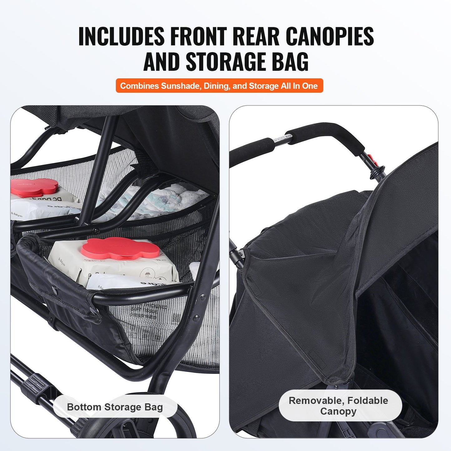 Double Stroller, Side x Side, Foldable Lightweight Twin Stroller with Tandem Seating, Adjustable Footrest/Rotating Handle, Wrap-Around Safety Harness,Storage Basket,for Newborn & Toddler (Black)