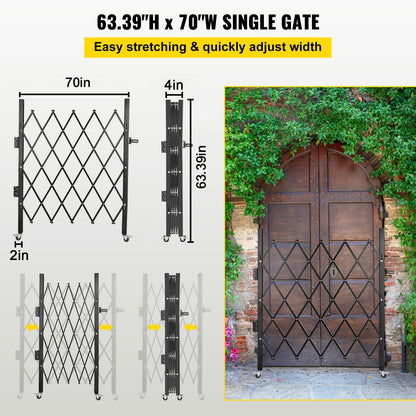 Single Folding Security Gate, 180 × 155 cm(W × H) Folding Door Gate, Steel Accordion Security Gate, Flexible Expanding Security Gate, 360° Rolling Barricade Gate, Scissor Gate/Door with Padlock