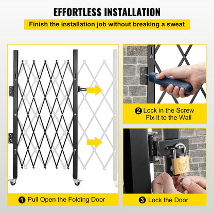 Single Folding Security Gate, 170 × 124 cm(W × H)Folding Door Gate, Steel Accordion Security Gate, Flexible Expanding Security Gate, 360° Rolling Barricade Gate, Scissor Gate or Door with Padlock