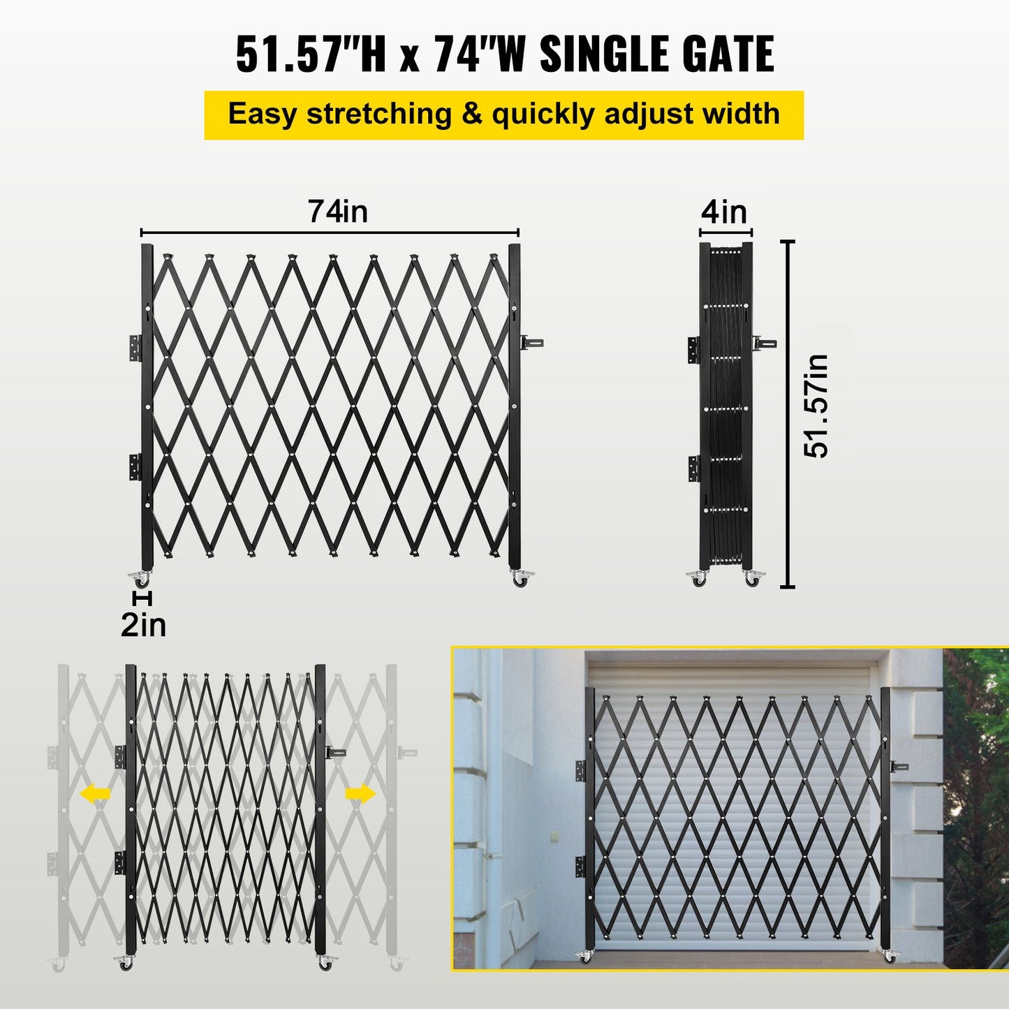 Single Folding Security Gate, 131.00 x 187.96 cm Folding Door Gate, Steel Accordion Security Gate, Flexible Expanding Security Gate, 360° Rolling Barricade Gate, Scissor Gate or Door with Padlock