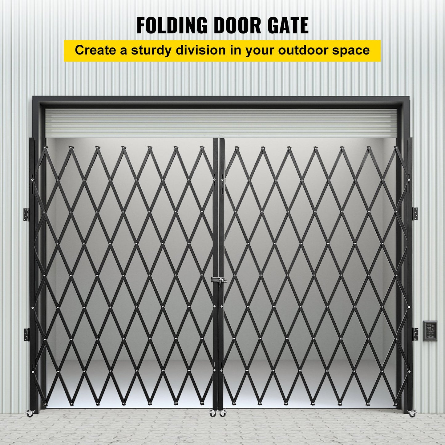 Double Folding Security Gate, 382 × 214 cm(W × H) W Folding Door Gate, Steel Accordion Security Gate, Flexible Expanding Security Gate, 360° Rolling Barricade Gate, Scissor Gate or Door with Keys