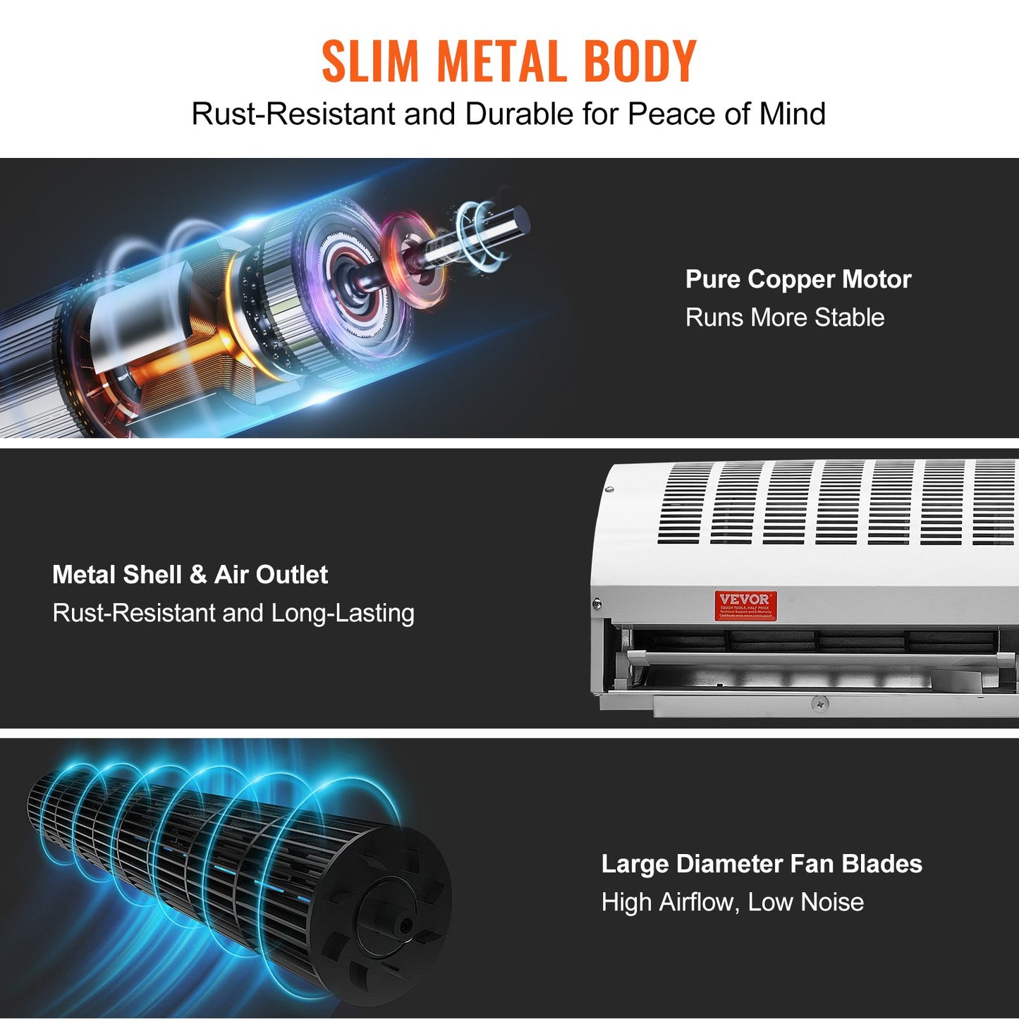 0.9m Commercial Indoor Air Curtain Super Power 2 Speeds 2038m³/h, UL Certified Wall Mounted Air Curtains for Doors, Indoor Over Door Fan with Heavy Duty Limit Switch, Easy-Install Unheated