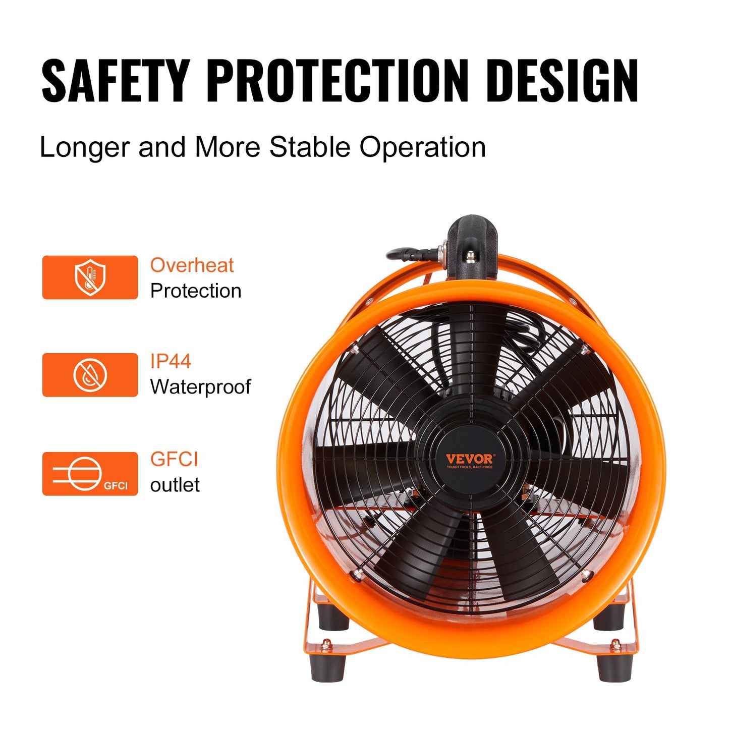 25.4cm Portable Ventilator, 2 Speed Industrial Utility Blower Fan with 10m Flexible Duct Hose, Exhaust Axial Fan for Basements, Workshops, Warehouses , and Confined Spaces, Orange