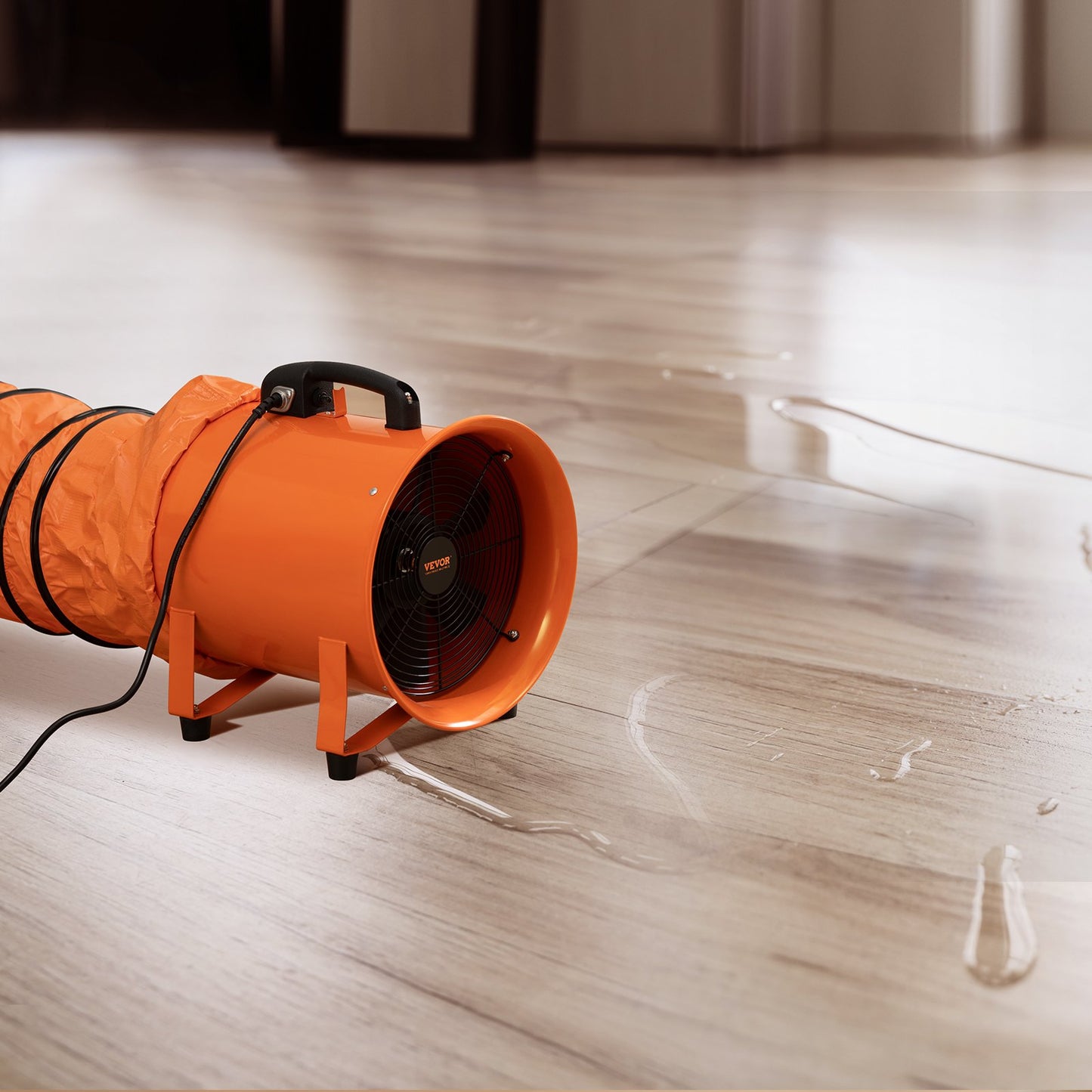 Tragbarer 40,6-cm-Ventilator, 2 Geschwindigkeitsstufen, 5175 CFM (ca. 850 m³/h) Hochleistungs-Industrielüfter mit 10 m flexiblem Abluftschlauch, Abluft-Axialventilator für Keller, Werkstätten und Lagerhallen, Orange