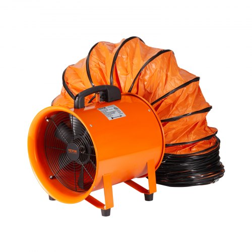 Tragbarer 40,6-cm-Ventilator, 2 Geschwindigkeitsstufen, 5175 CFM (ca. 850 m³/h) Hochleistungs-Industrielüfter mit 5 m flexiblem Abluftschlauch, Abluft-Axialventilator für Keller, Werkstätten und Lagerhallen, Orange