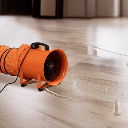 Tragbarer 40,6-cm-Ventilator, 2 Geschwindigkeitsstufen, 5175 CFM (ca. 850 m³/h) Hochleistungs-Industrielüfter mit 5 m flexiblem Abluftschlauch, Abluft-Axialventilator für Keller, Werkstätten und Lagerhallen, Orange