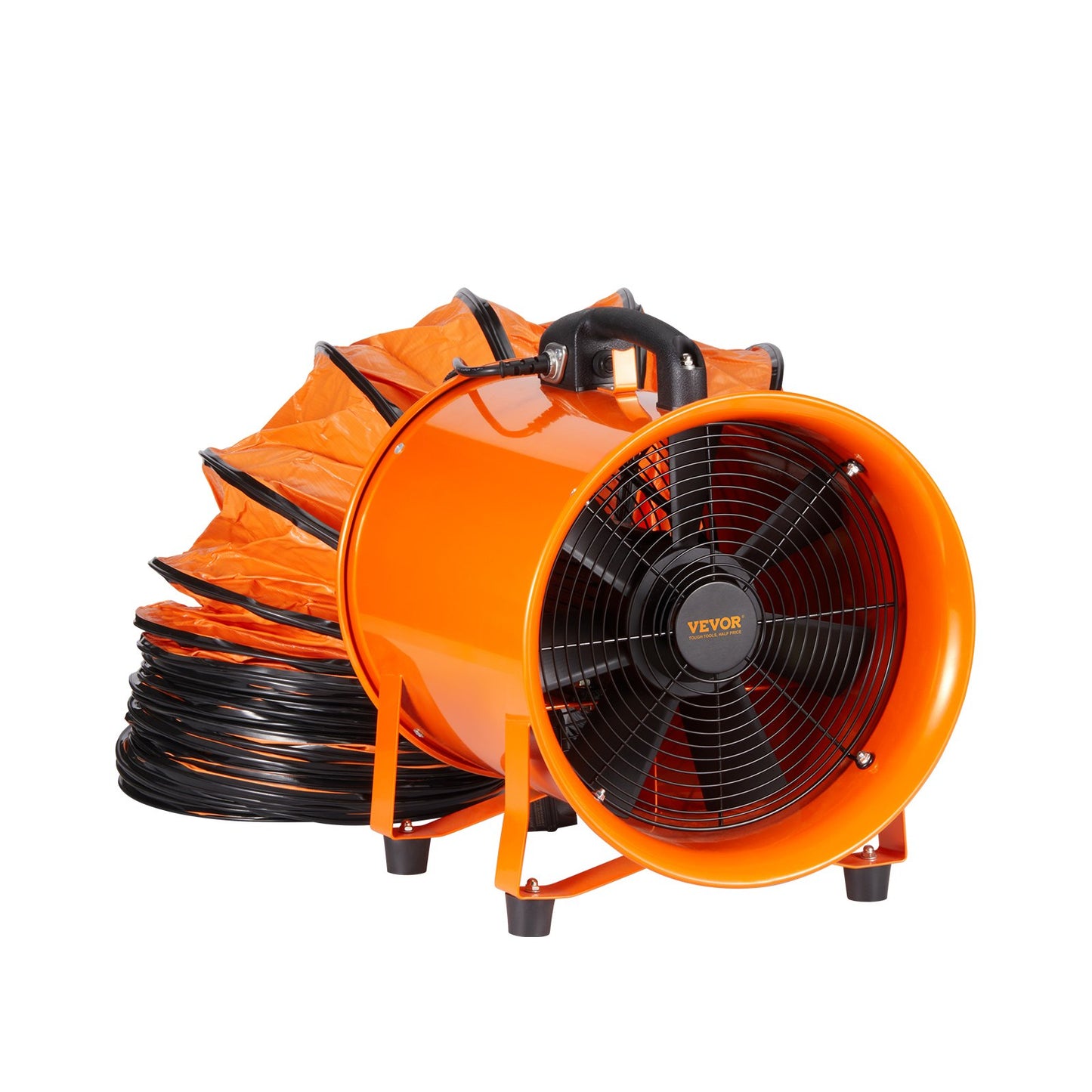 Tragbarer 40,6-cm-Ventilator, 2 Geschwindigkeitsstufen, 5175 CFM (ca. 850 m³/h) Hochleistungs-Industrielüfter mit 5 m flexiblem Abluftschlauch, Abluft-Axialventilator für Keller, Werkstätten und Lagerhallen, Orange