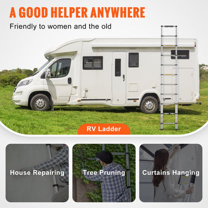 Telescoping Ladder, 320 cm Aluminum One-button Retraction Collapsible Extension Ladder, 170.1 kg Capacity w/ Non-slip Feet, Portable Multi-purpose Compact Ladder for Home, RV, Loft, ANSI Listed