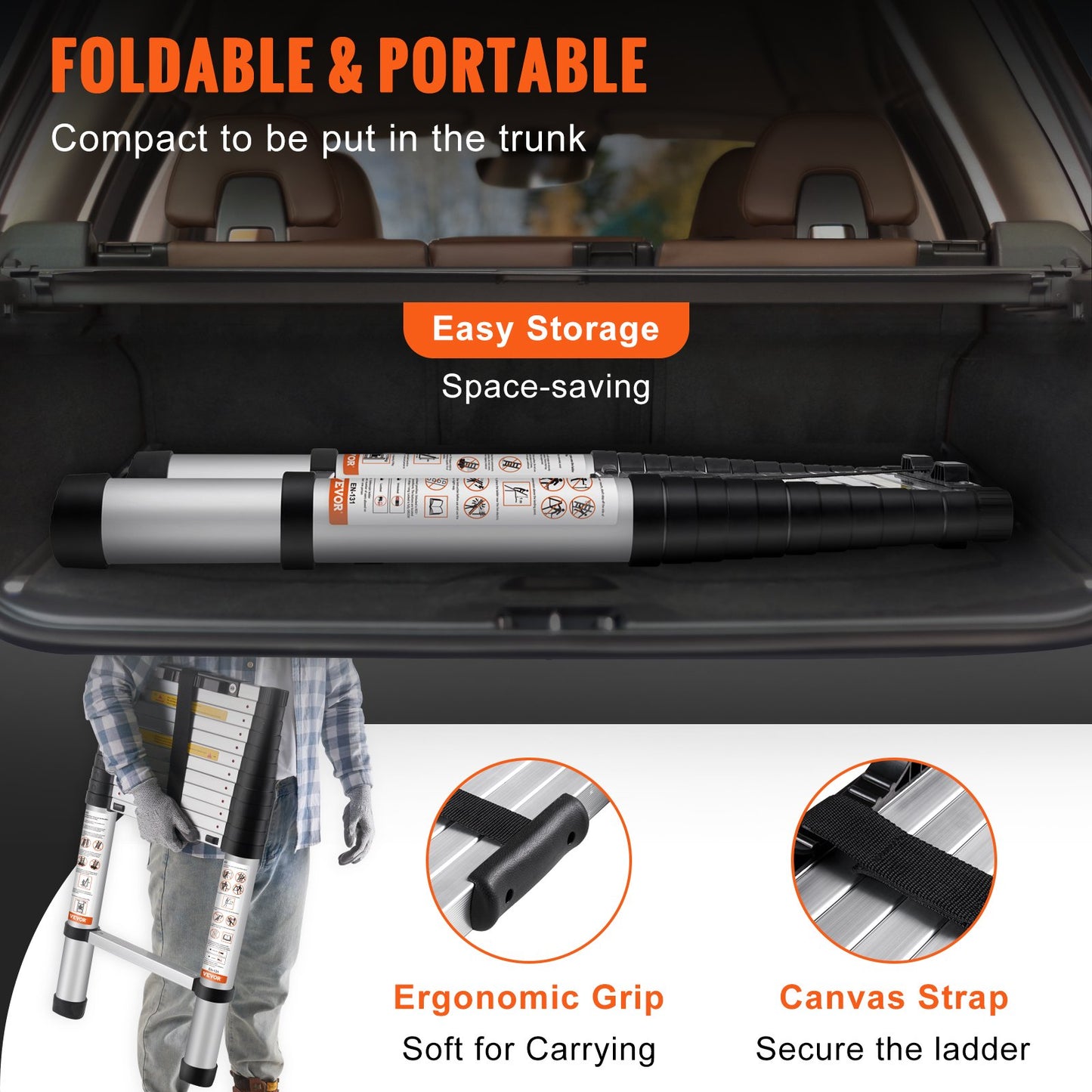 Telescoping Ladder Aluminum Extension Step 381 cm Multi-purpose Portable