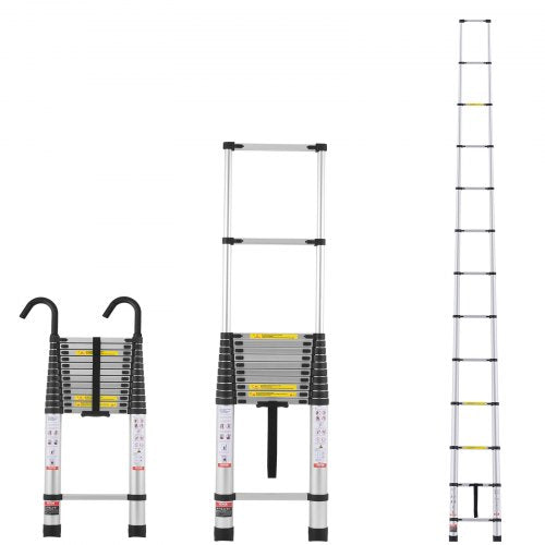 Telescoping Ladder, 16.4FT Aluminum Lightweight Extension Ladder, Multi-button Retraction Collapsible Ladder, 375 LBS Capacity with Non-slip Feet, Portable Compact Ladders for Home, RV, Loft