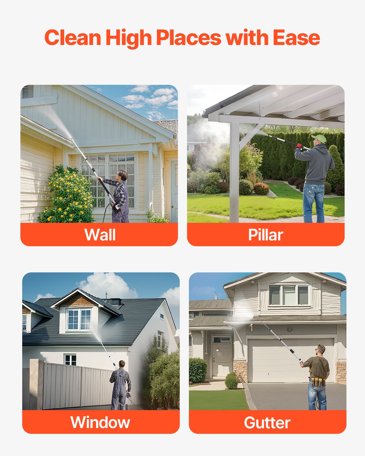 Pressure Washer Telescoping Wand, 24 ft, 4000 psi, Telescopic Spray Wand with Power Washer Extension Wands, Gutter Cleaner, Brush Head, Pivoting Coupler, 7 Spray Nozzles and Support Harness