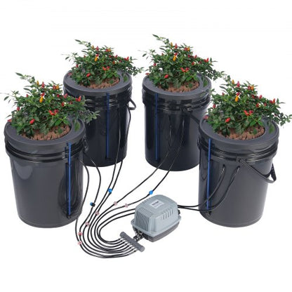 DWC Hydroponics Grow System, Hydroponic Growing System with Top Drip Kit, Deep Water Culture 5-Gallon 4 Buckets, with Air Pump, Air Stones and Water Level Device for Leafy Vegetables