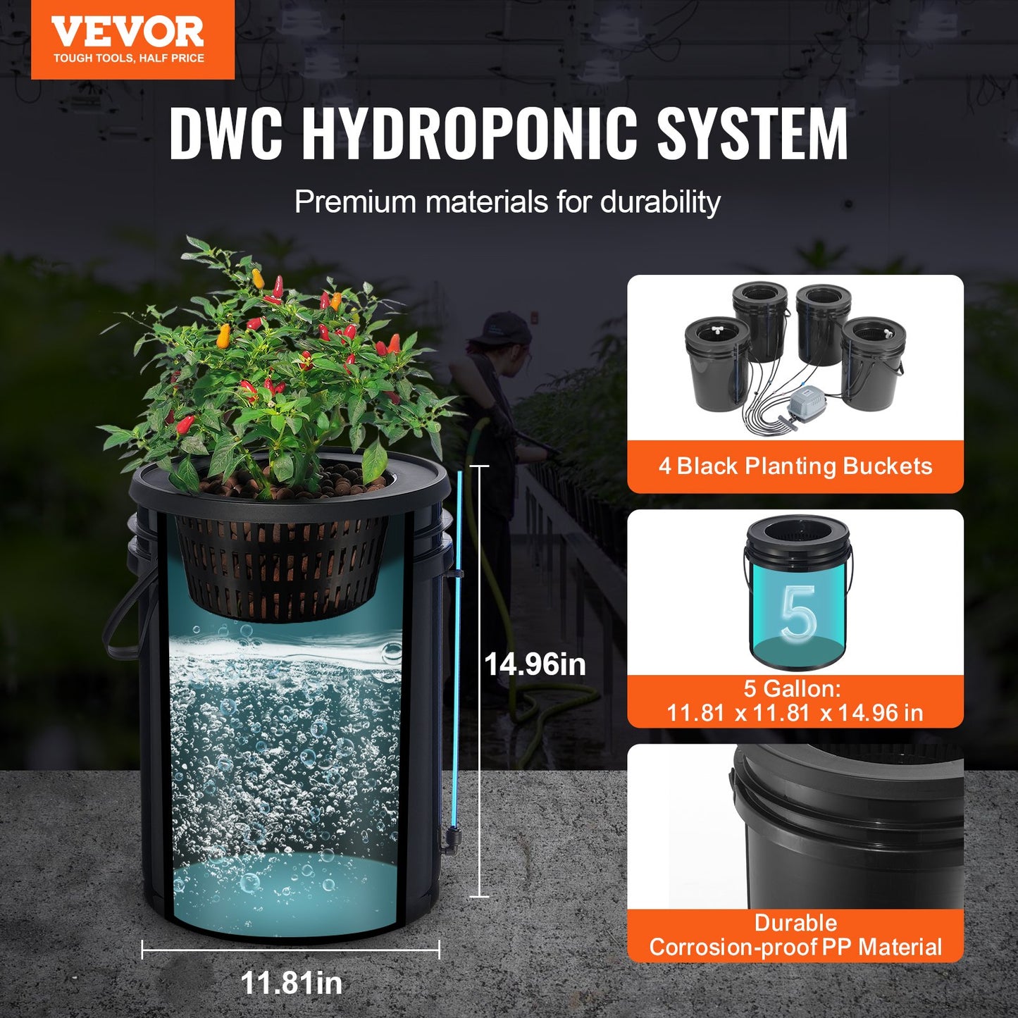 DWC Hydroponics Grow System, Hydroponic Growing System with Top Drip Kit, Deep Water Culture 5-Gallon 4 Buckets, with Air Pump, Air Stones and Water Level Device for Leafy Vegetables