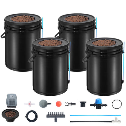 DWC Hydroponics Grow System, Hydroponic Growing System with Top Drip Kit, Deep Water Culture 5-Gallon 4 Buckets, with Air Pump, Air Stones and Water Level Device for Leafy Vegetables