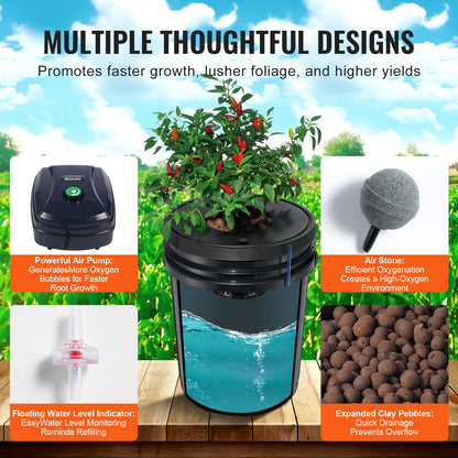 DWC Hydroponics Grow System, Hydroponic Growing System, Deep Water Culture 5-Gallon 4 Buckets, DWC System with Air Pump, Air Stones and Water Level Device for Leafy Vegetables