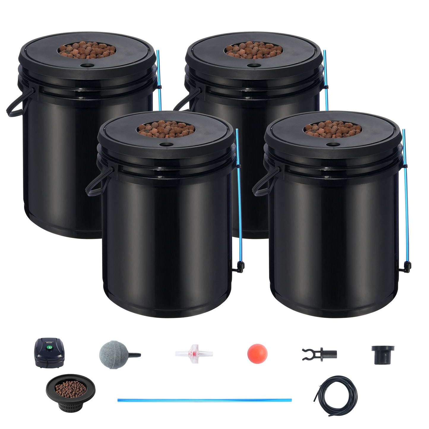 DWC Hydroponics Grow System, Hydroponic Growing System, Deep Water Culture 5-Gallon 4 Buckets, DWC System with Air Pump, Air Stones and Water Level Device for Leafy Vegetables