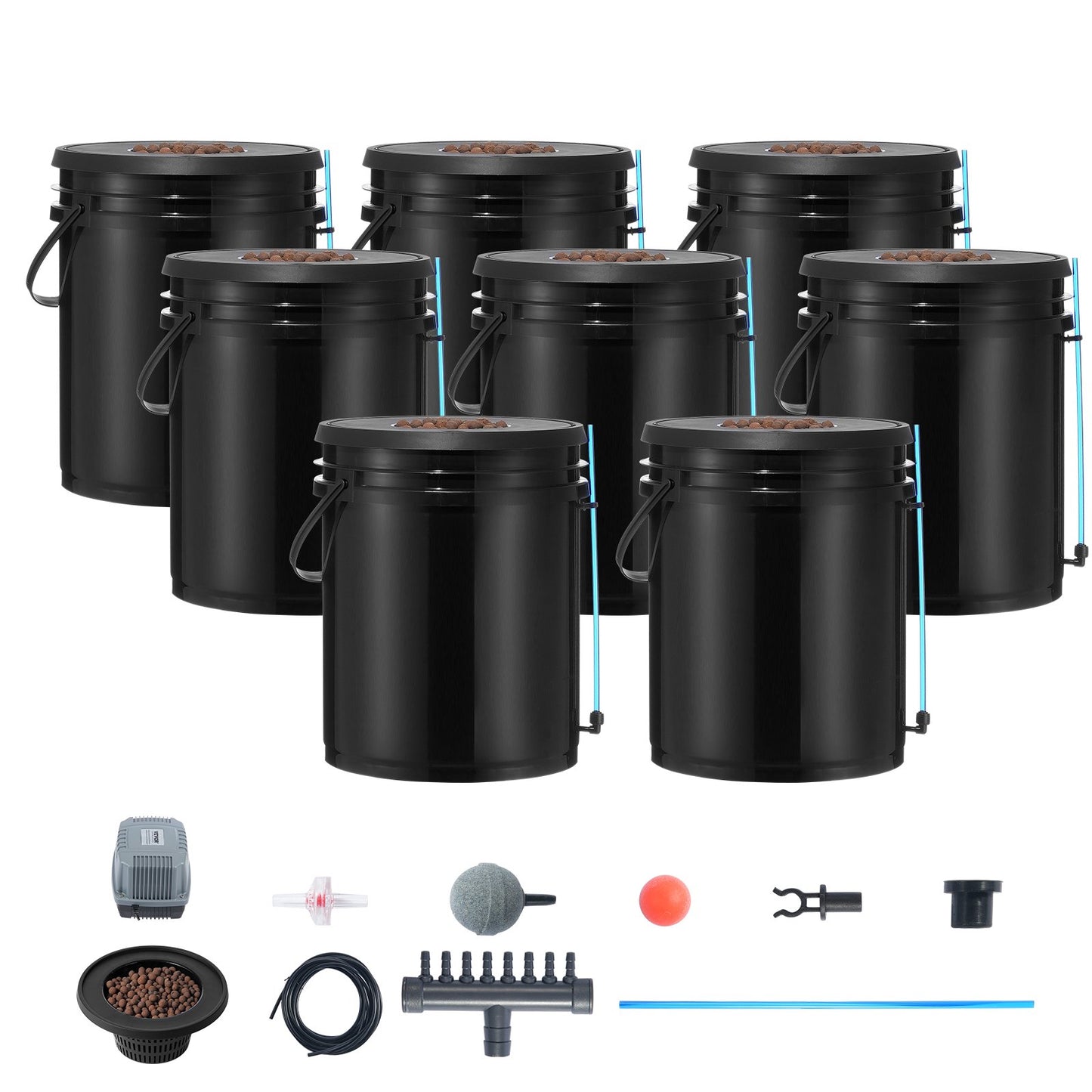 DWC Hydroponics Grow System, Hydroponic Growing System, Deep Water Culture 5-Gallon 8 Buckets, DWC System with Air Pump, Air Stones and Water Level Device for Leafy Vegetables