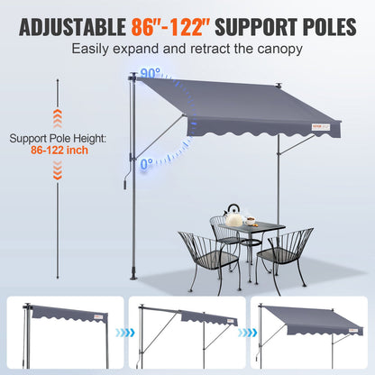 Manual Retractable Awning, 78" Outdoor Retractable Patio Awning Sunshade Shelter, Adjustable Patio Door Window Awning Canopy with 39" Sun Shade Curtain for Backyard, Garden, Balcony