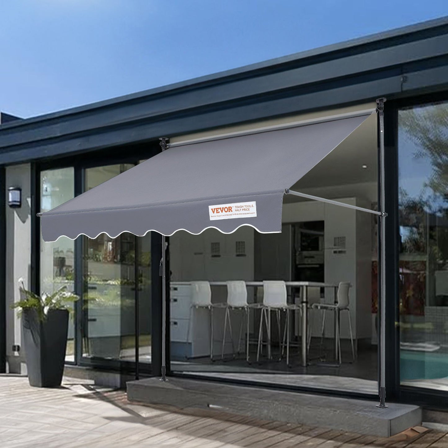 Manual Retractable Awning, 78" Outdoor Retractable Patio Awning Sunshade Shelter, Adjustable Patio Door Window Awning Canopy with 39" Sun Shade Curtain for Backyard, Garden, Balcony