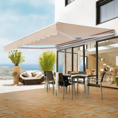 Manual Retractable Awning, 12 x 10 ft Outdoor Patio Awning Retractable Sun Shade, Water-Resistant Polyester Patio Door Window Awning Sunshade Shelter with Crank Handle for Backyard, Balcony