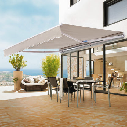Manual Retractable Awning, 8 x 7 ft Outdoor Patio Awning Retractable Sun Shade, Water-Resistant Polyester Patio Door Window Awning Sunshade Shelter with Crank Handle for Backyard, Balcony