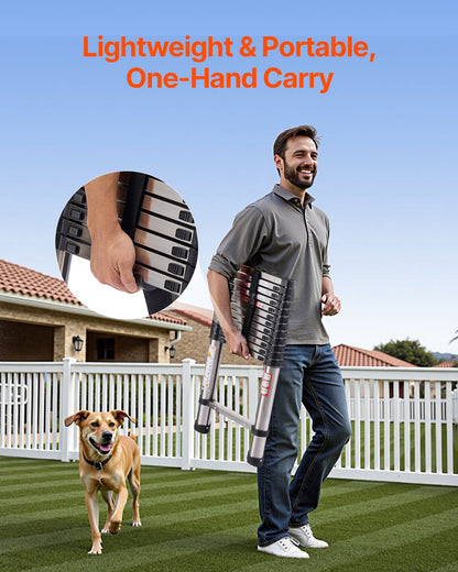 Telescoping Ladder, 3740mm Stainless Steel Lightweight Extension Ladder, Multi-Button Retraction Collapsible Ladders, 150 kg Capacity & Non-Slip Feet, Portable 13-Step Ladders for Home RV Loft